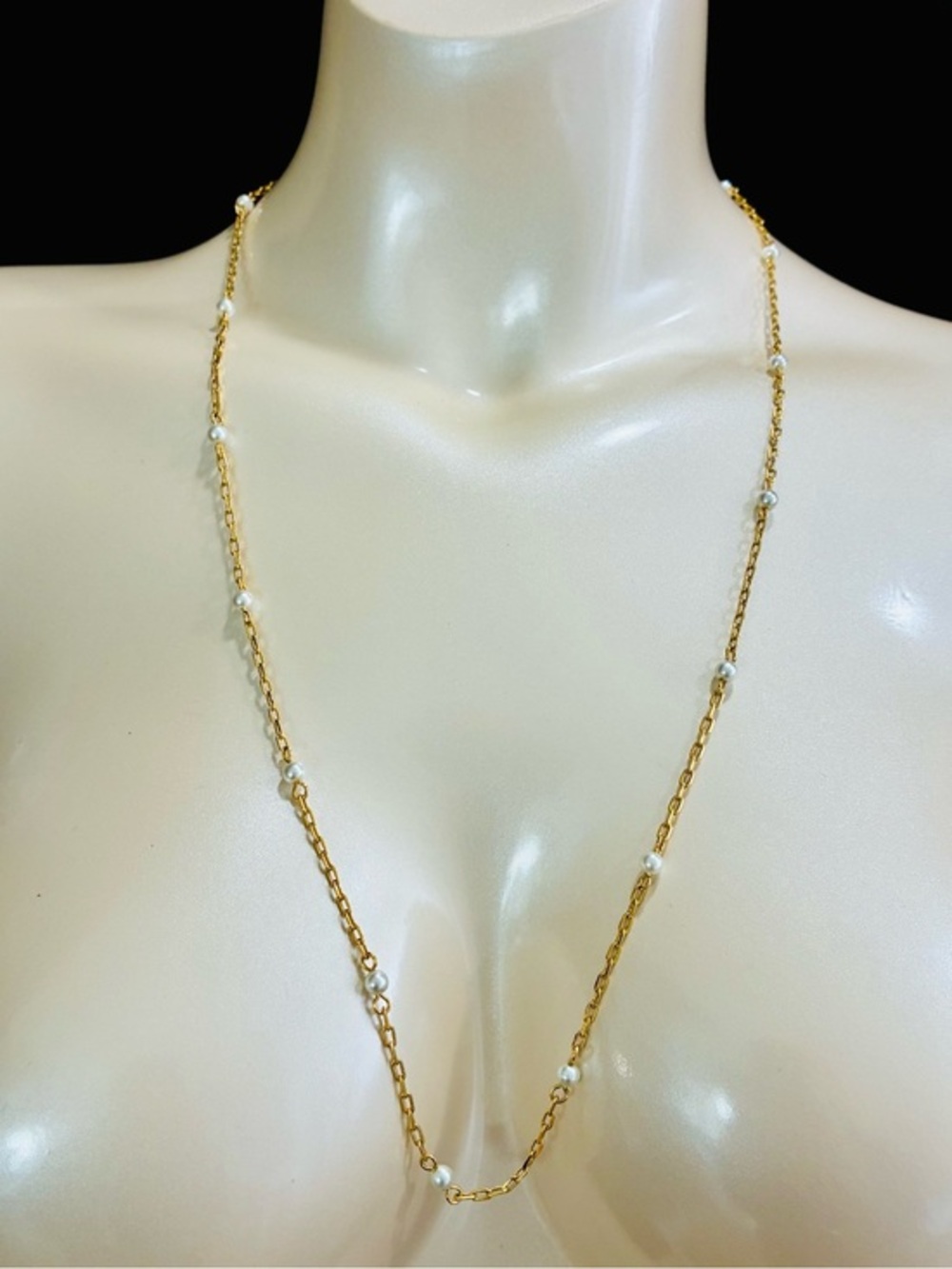 Gold Chain Necklace with White Pearl Stations - Elegant Everyday Layering